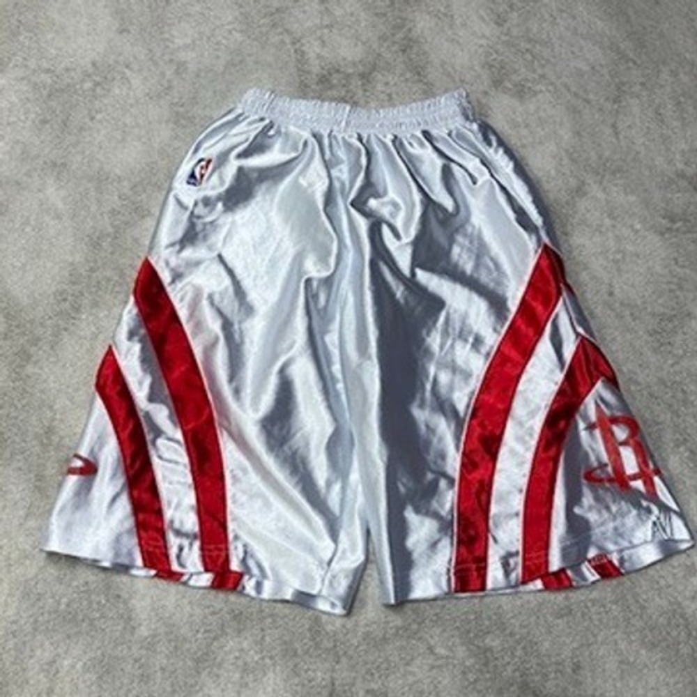 Houston Rockets Basketball Shorts Silky Shiny Dazzle Silver Red NBA Mens S